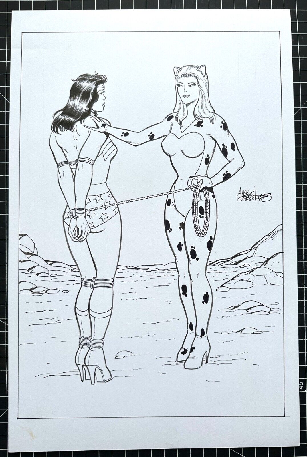 Signed Original Angel Gabriele Wonder Woman/Cheetah Inked Commission 11X17