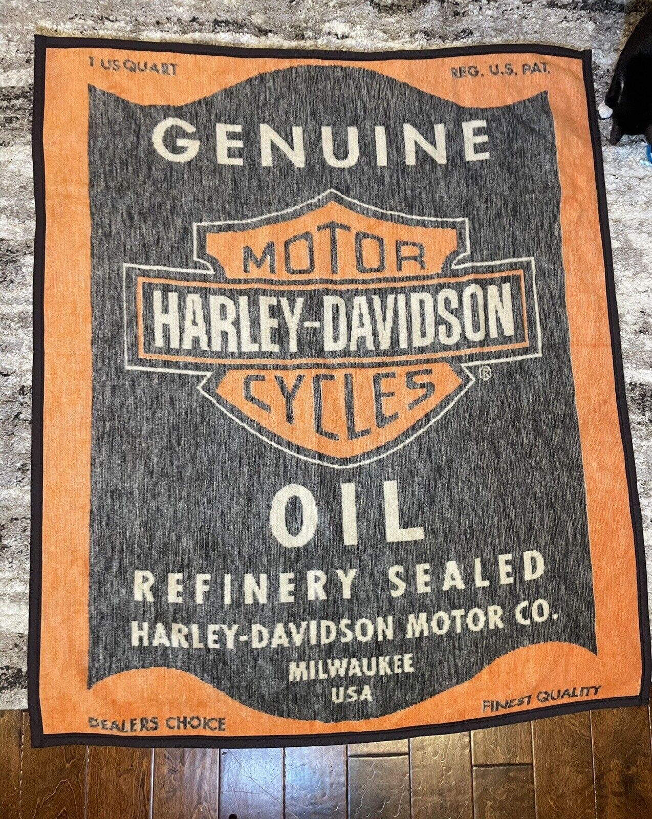 Rare Harley Davidson Throw Blanket Biederlack Genuine Motor Oil Refinery 53X48\