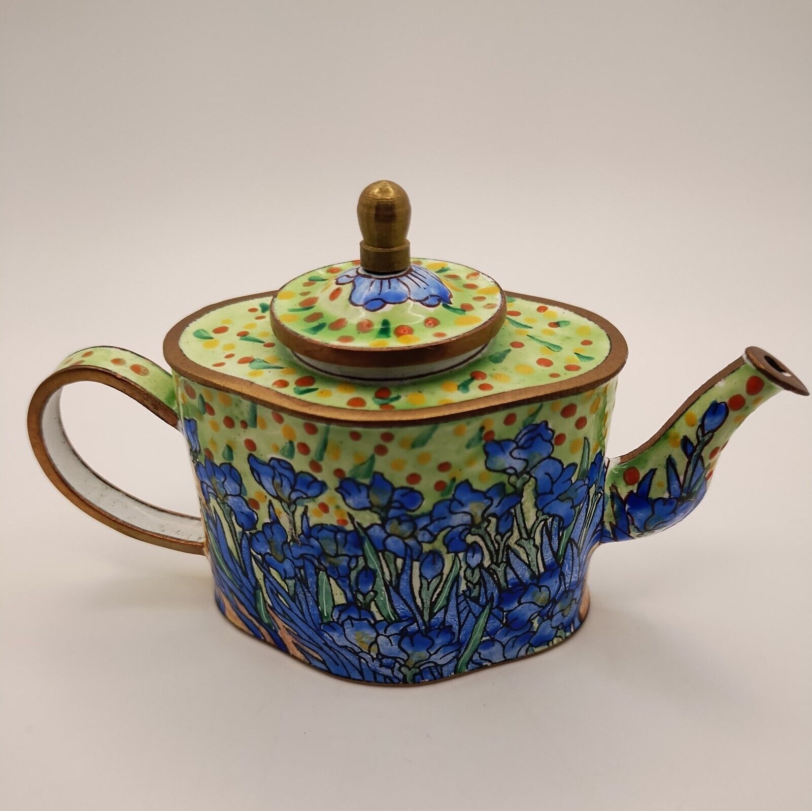 Miniature Teapot Enamel By Kevin Chen Vincent Van Gogh Irises With COA #1480