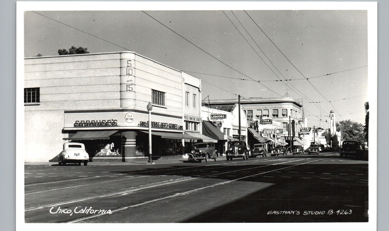 CHICO CALIFORNIA STREET SCENE 1940s real photo postcard rppc ca history main
