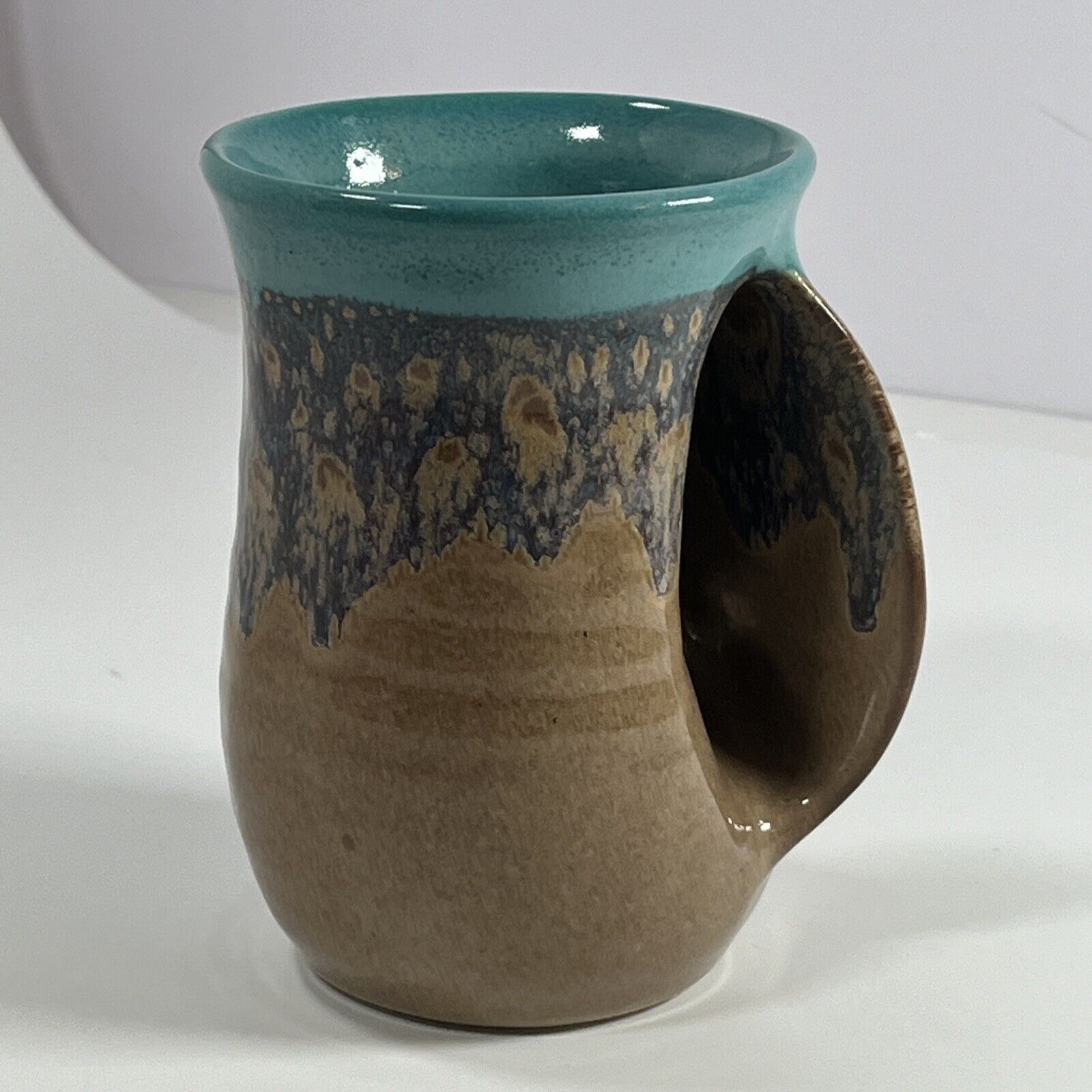 Handwarmer Ceramic Mug Neher Pottery Clay in Motion Ocean Tide Signed 2016