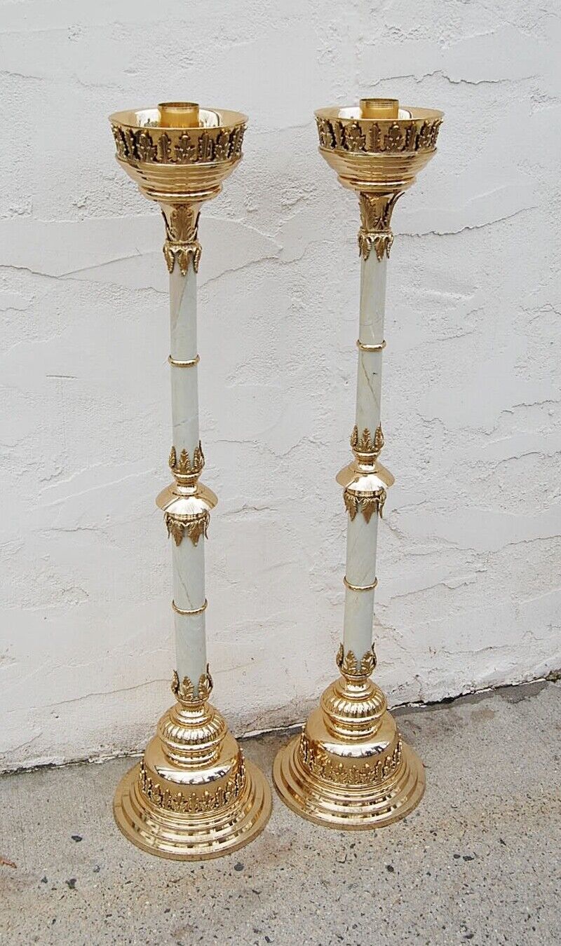 Pair of Altar Height Candlesticks with Marble Stems, 45\
