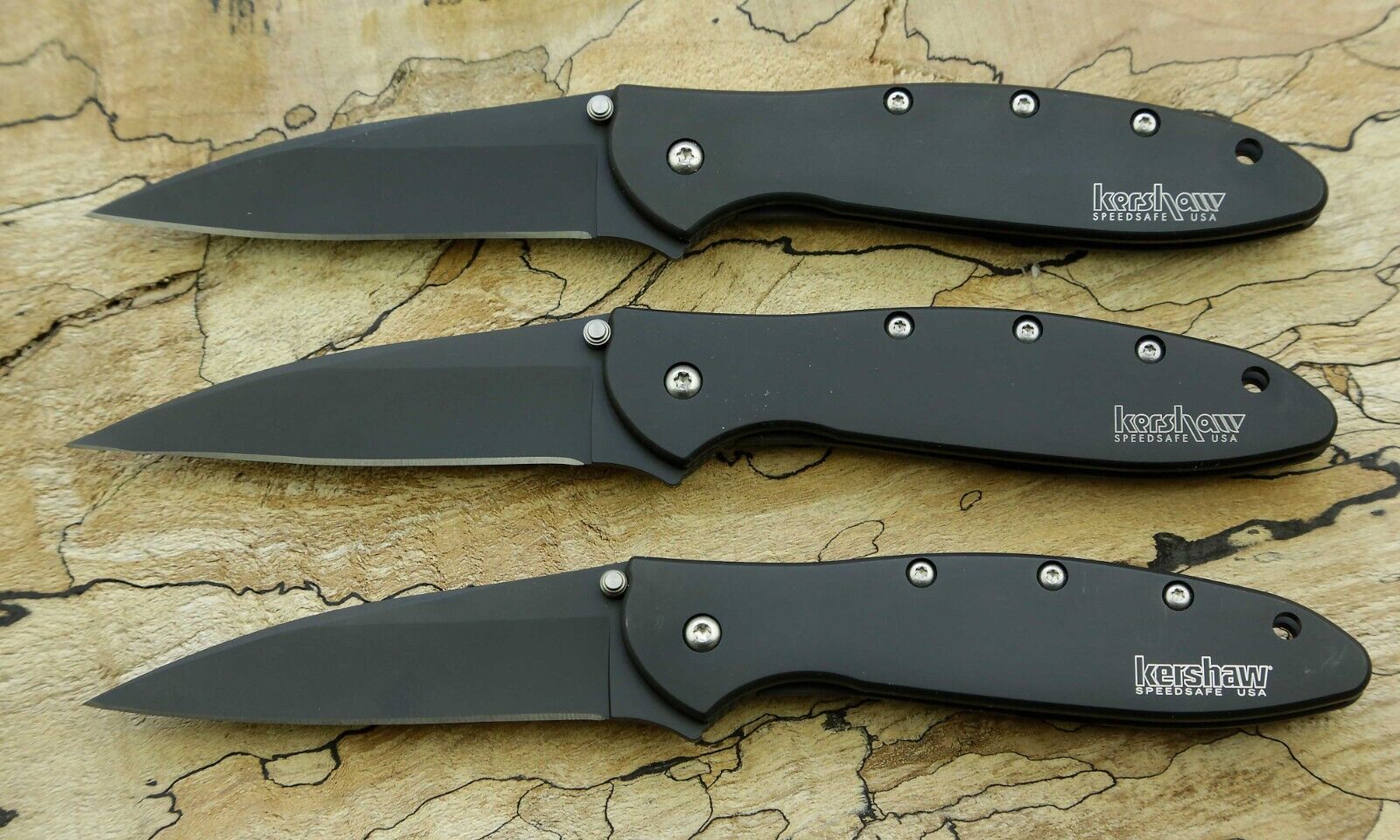 1660CKT Kershaw Leek 3pak pocket knives PLAIN edge assisted opener 1660 USA BLEM