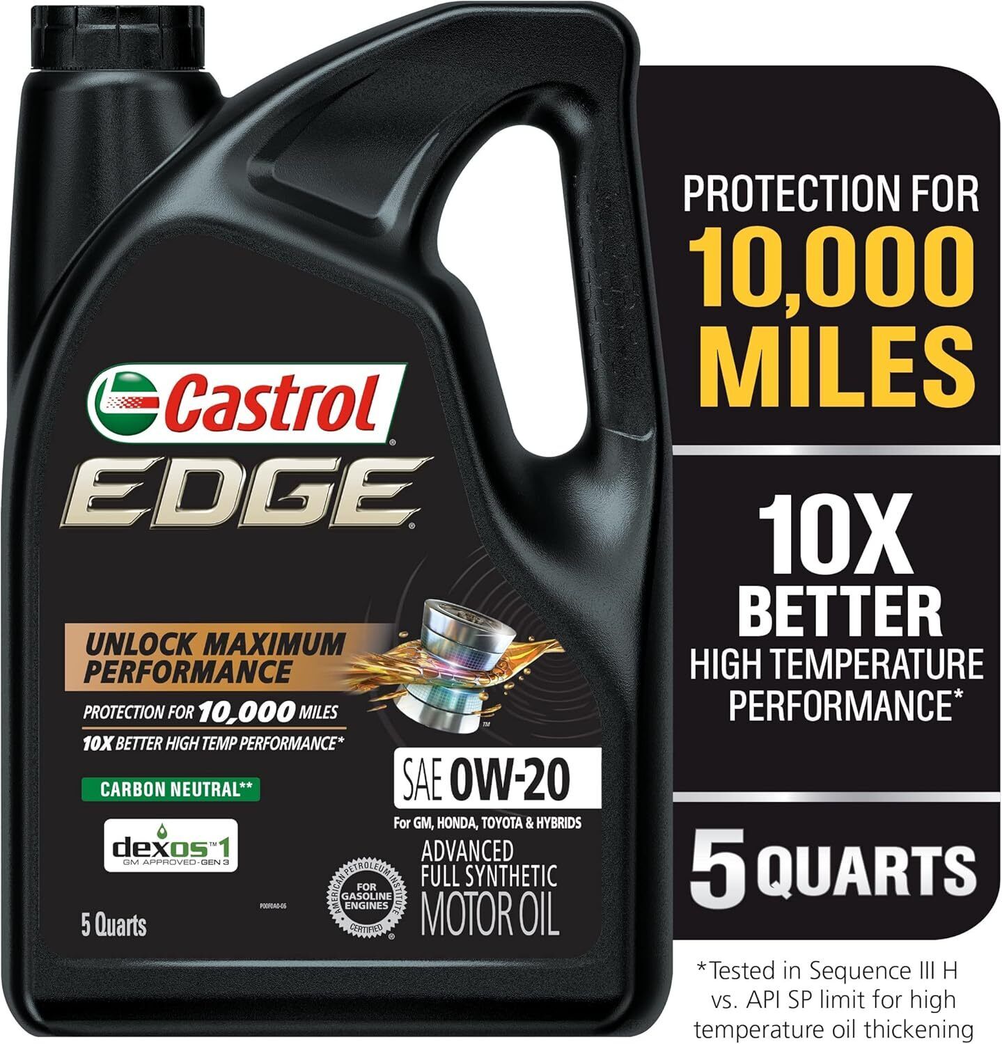 Castrol Edge 0W-20 Advanced Full Synthetic Motor Oil, 5 Quarts 