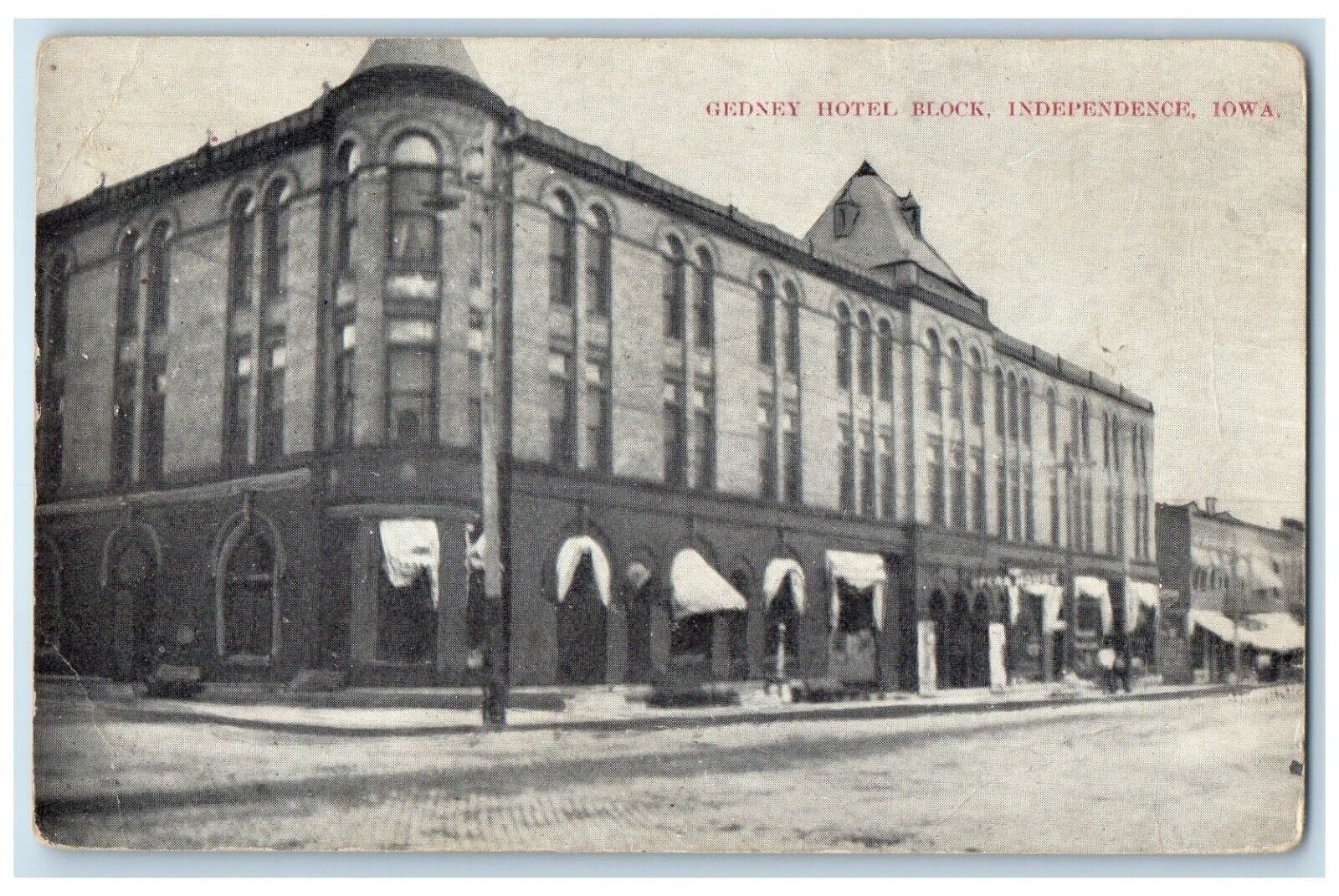 1909 Gedney Hotel Block Building Independence Iowa IA Posted Antique Postcard
