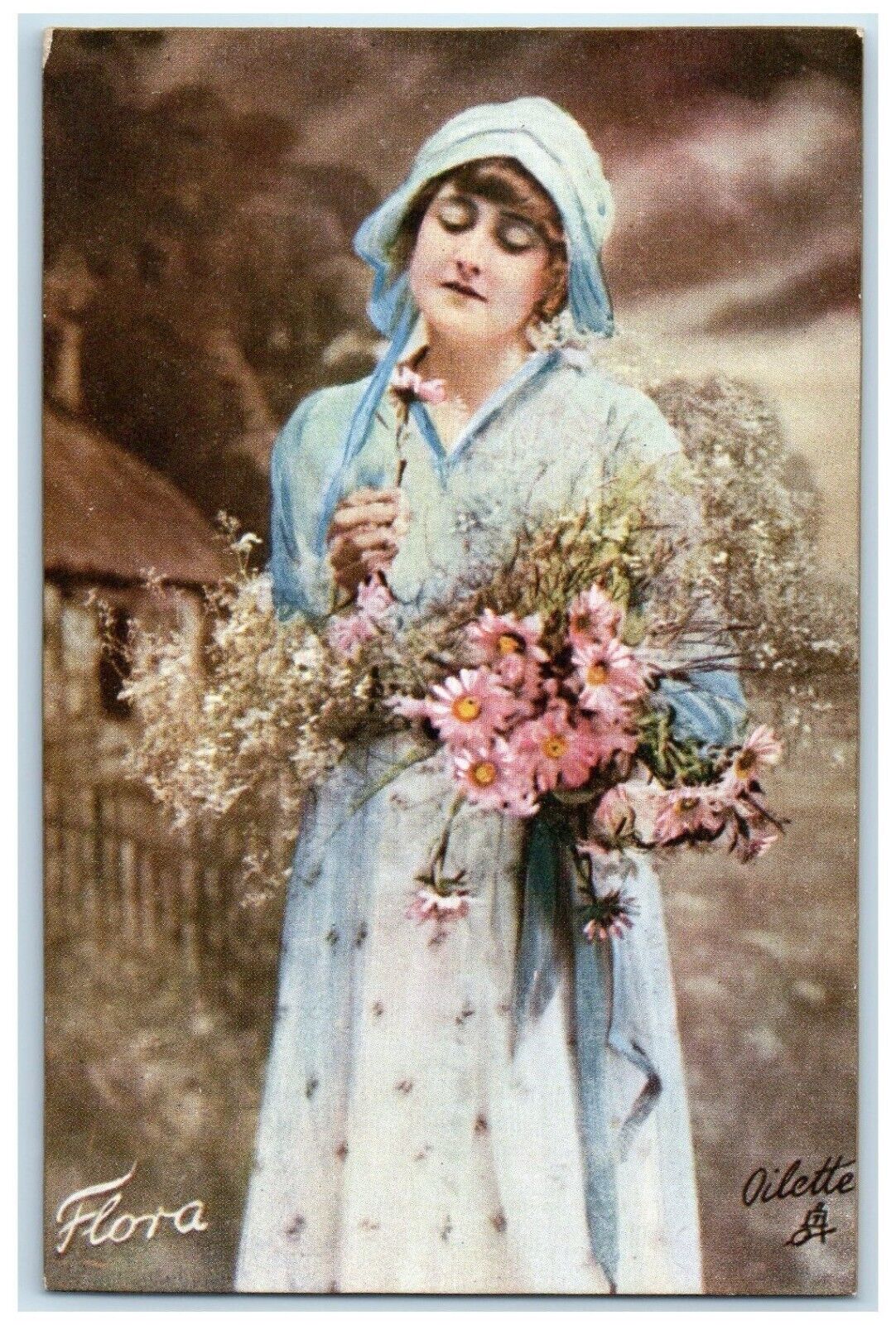 c1910's Flora Pretty Woman With Flowers Oilette Tuck's Unposted Antique Postcard
