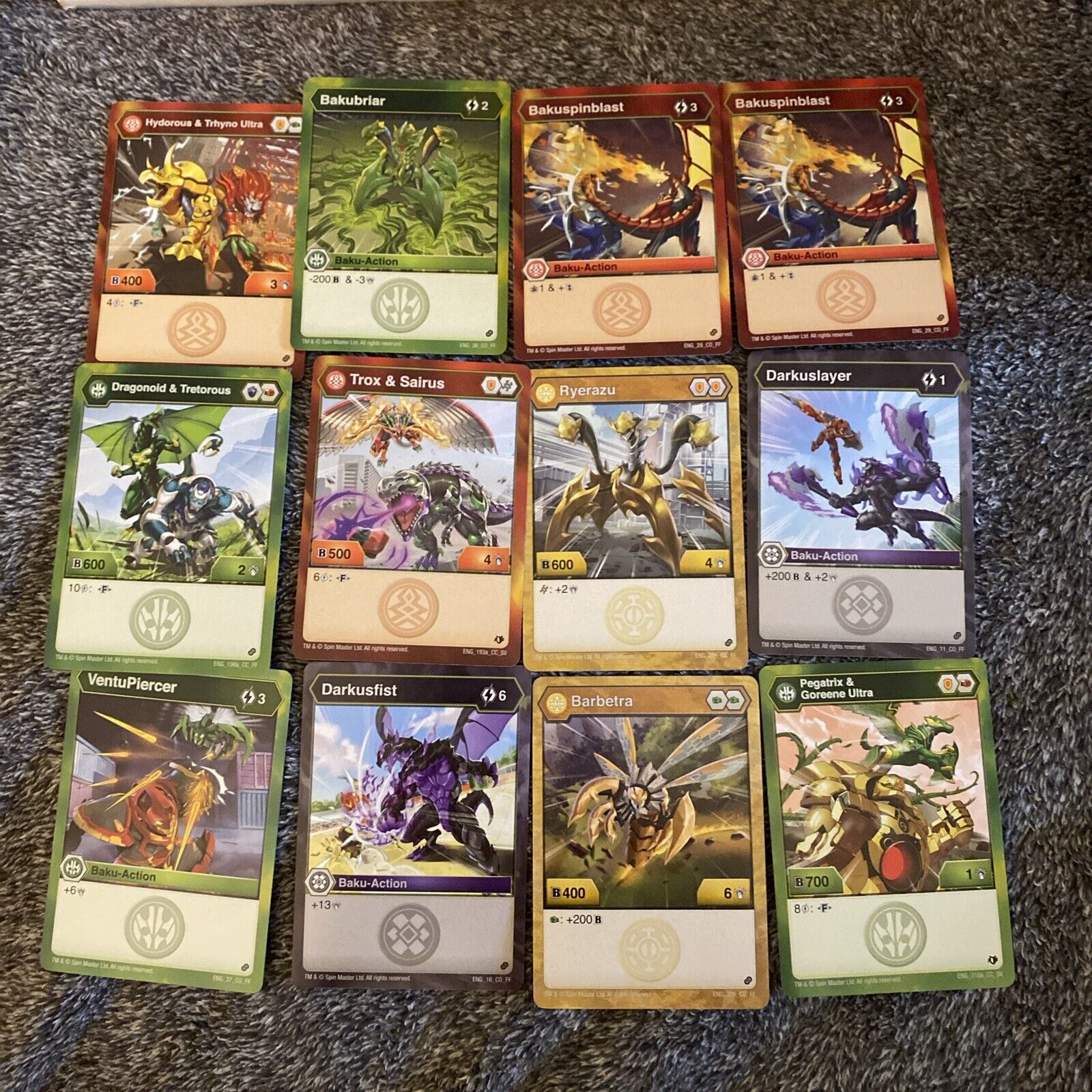 Bakugan Trading Cards Lot Of 12 