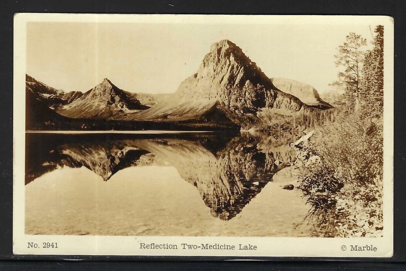 RPPC -  REFLECTION TWO-MEDICINE LAKE - UNPOSTED - © MARBLE PHOTO - EKKP CARD