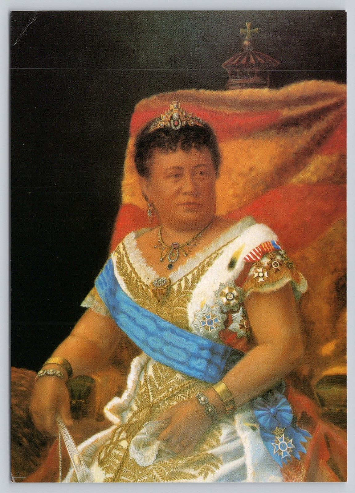 Postcard Hawaii Portrait of Queen Kapiolani in White Satin Coronation Gown
