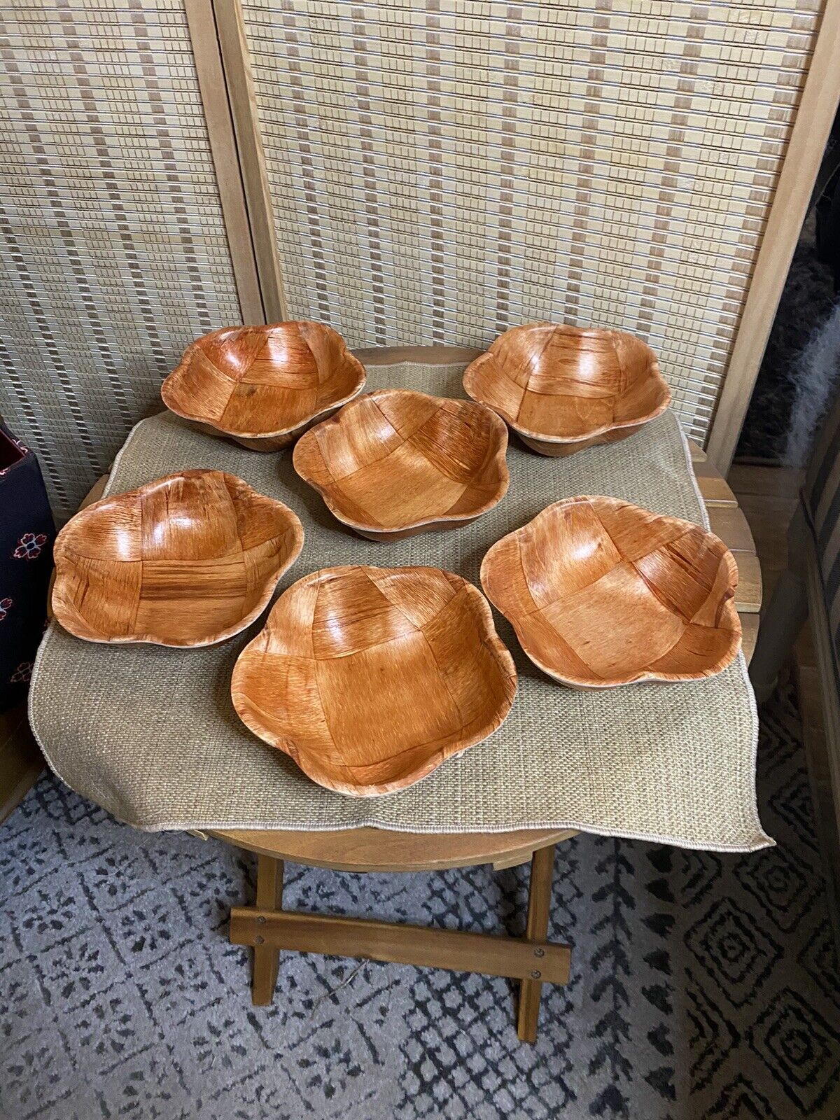 Set Of 6 Vintage Bamboo Bowls 