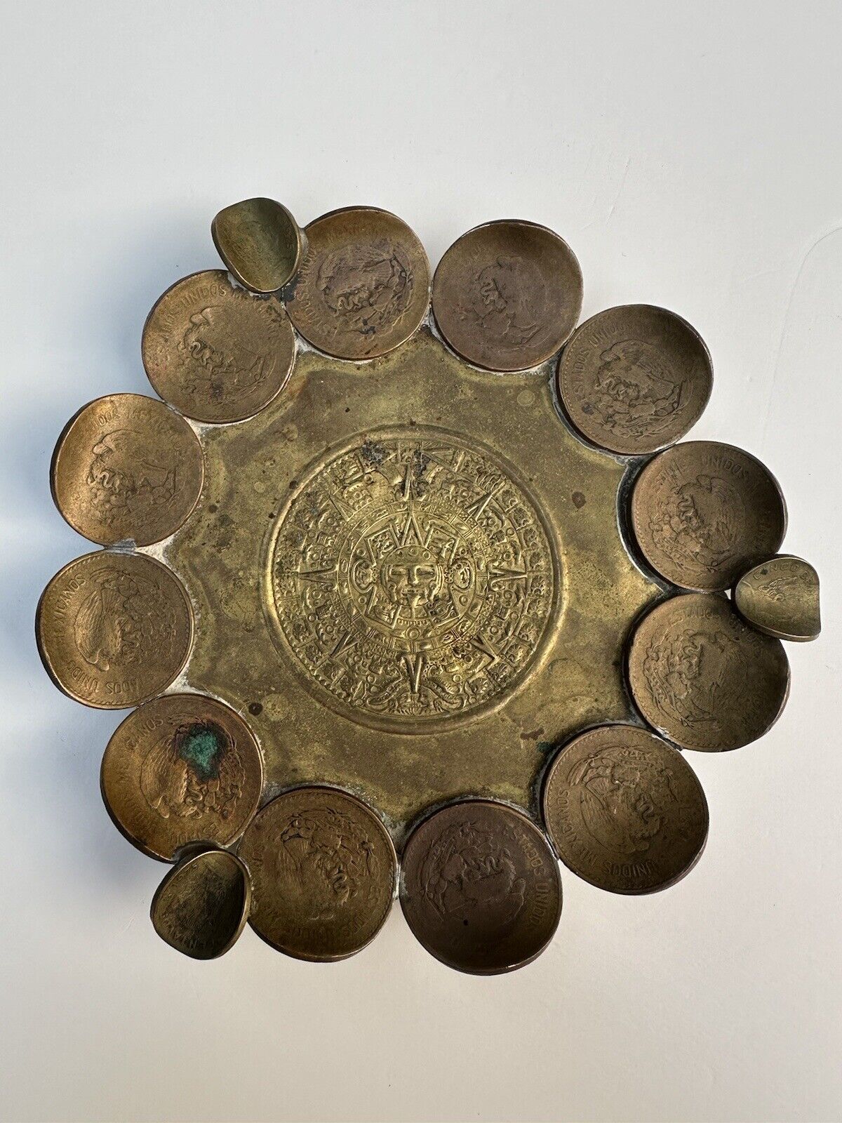 VTG Mexican Coin Souvenir Ashtray. Coin Dates 40s-70s, Natural Patina