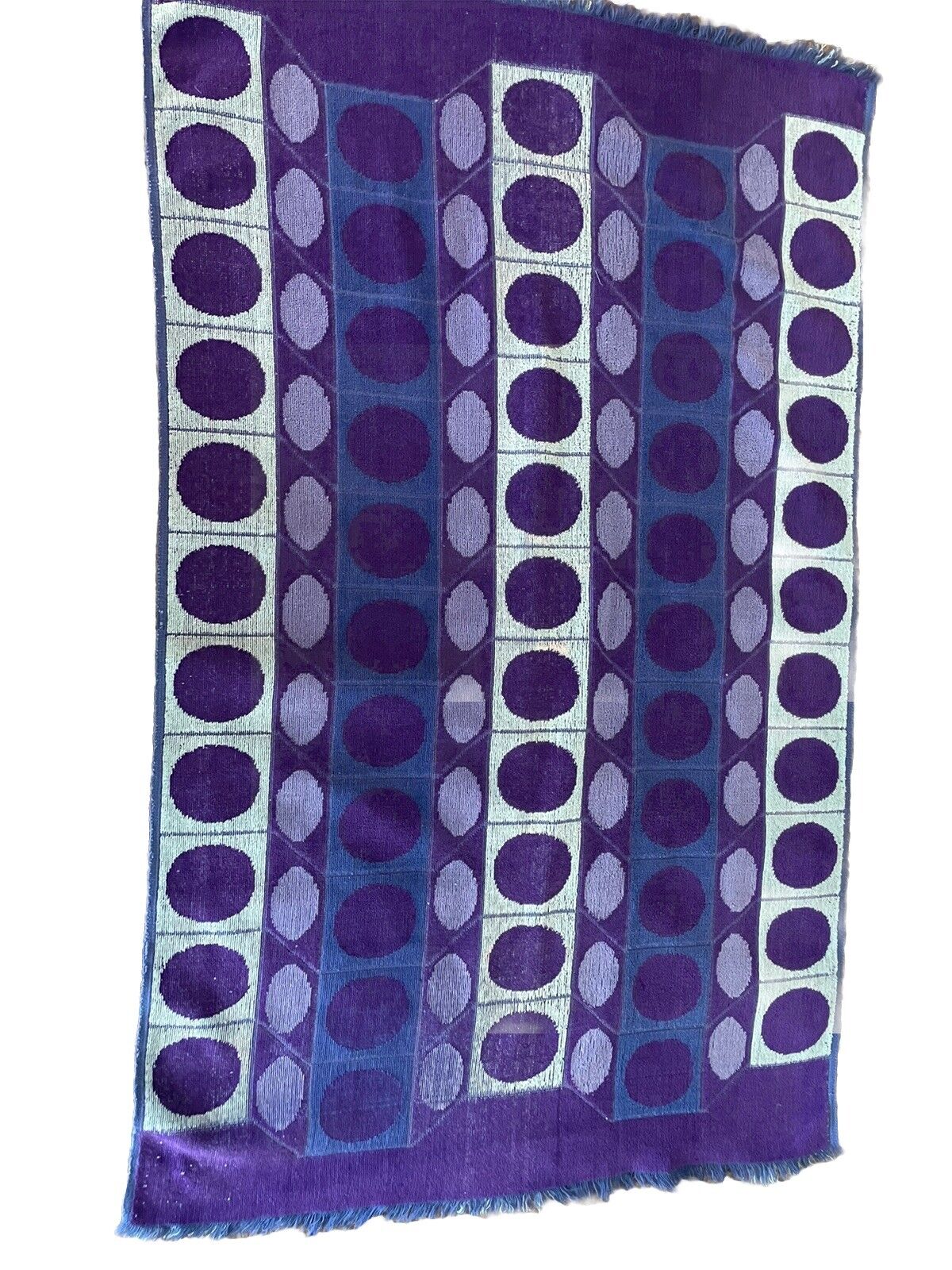 VTG 70'S YSL Fieldcrest Blue Purple 42x25 Geometric Designer Sm Bath Towel READ
