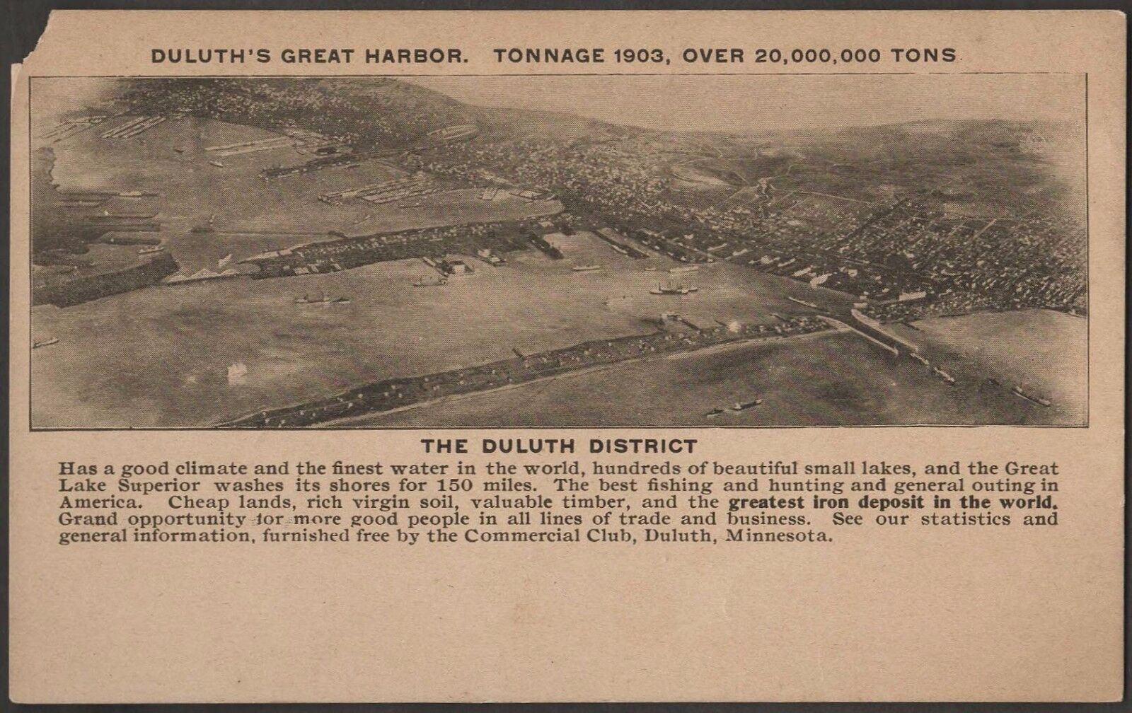 UDB Duluths\'s Great Harbor Tonnage 1903 Over 20,000,000 Tons Pre 1907 Postcard
