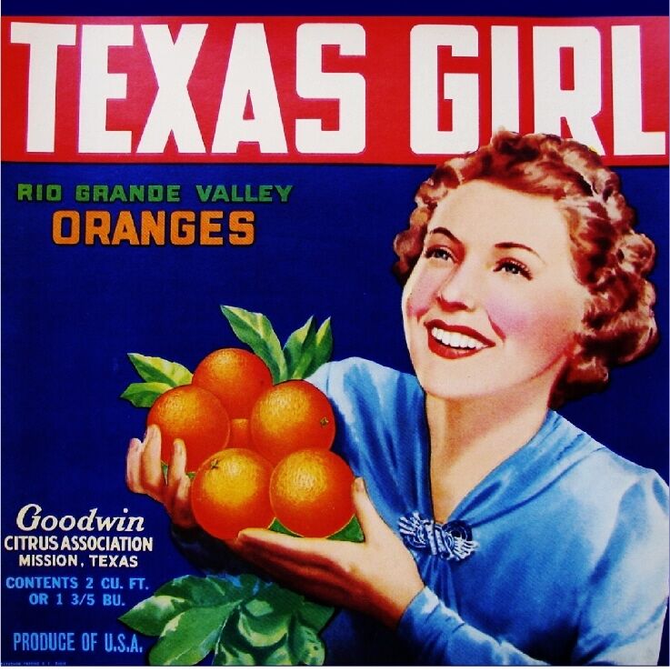 Mission Texas Girl Orange Citrus Fruit Crate Label Art Print