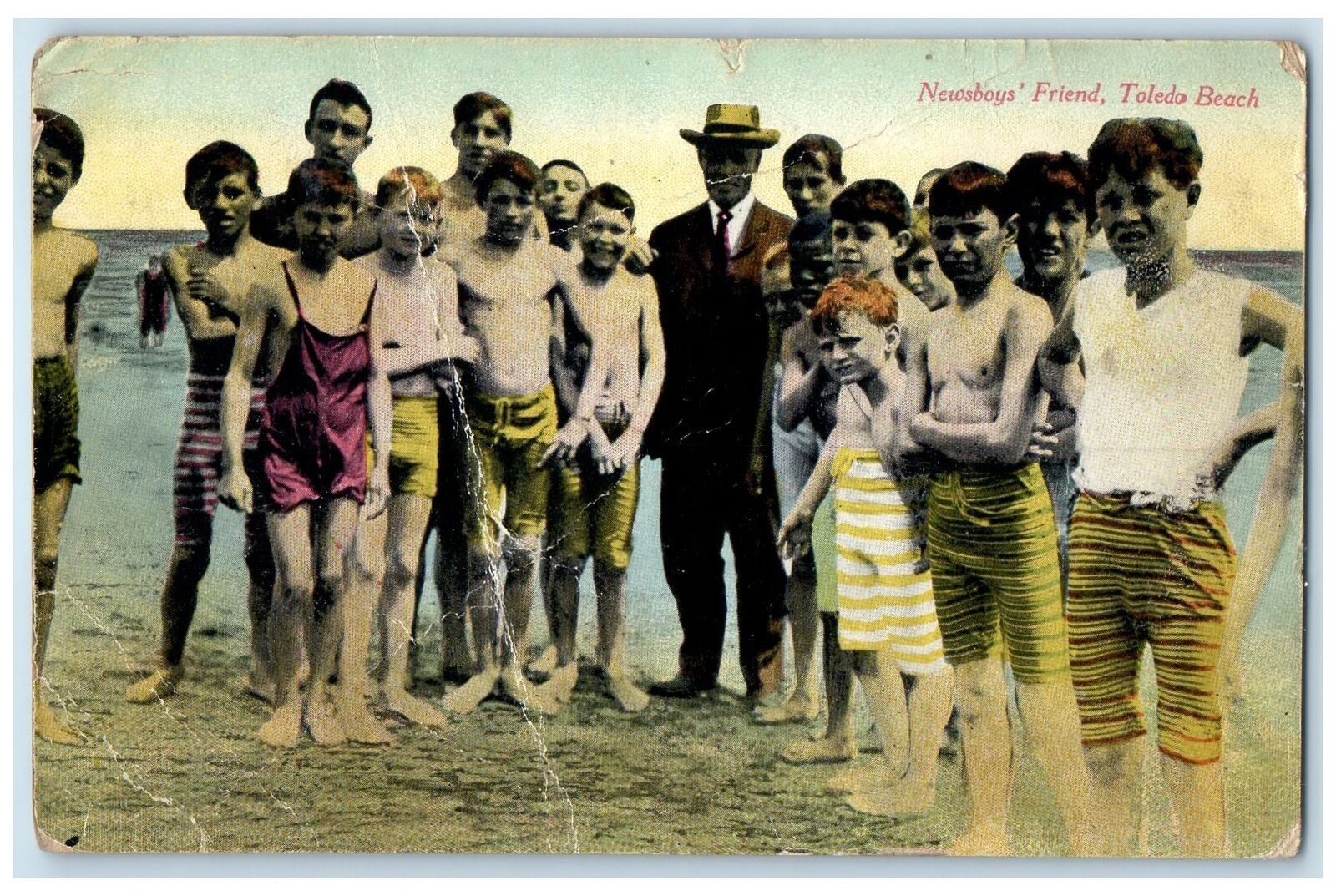 1912 Newsboys\' Friend People Scene Toledo Beach Ohio OH Posted Vintage Postcard