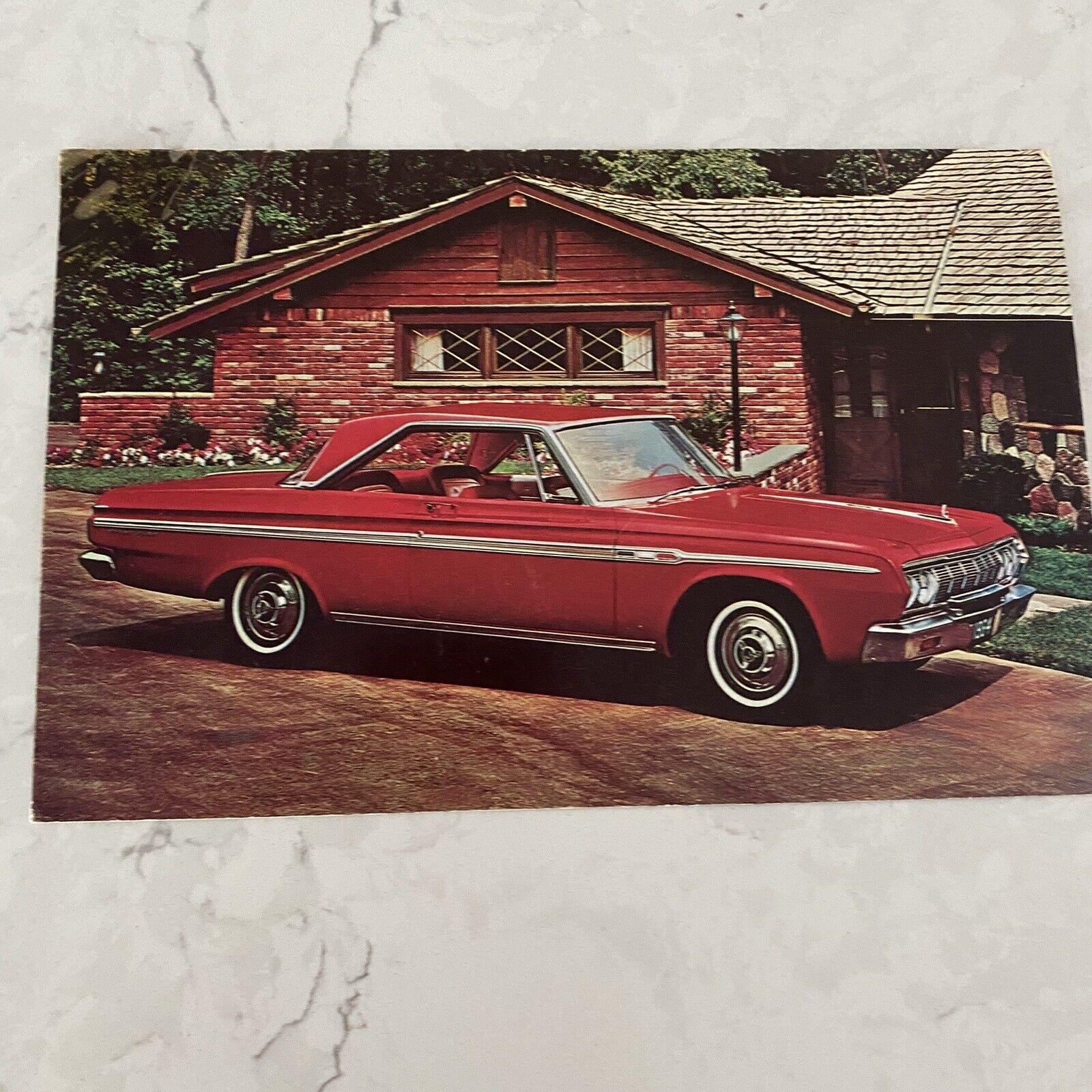 Vintage 1964 Dealership Advertising Postcard Plymouth Sport Fury 2 Door Red 426