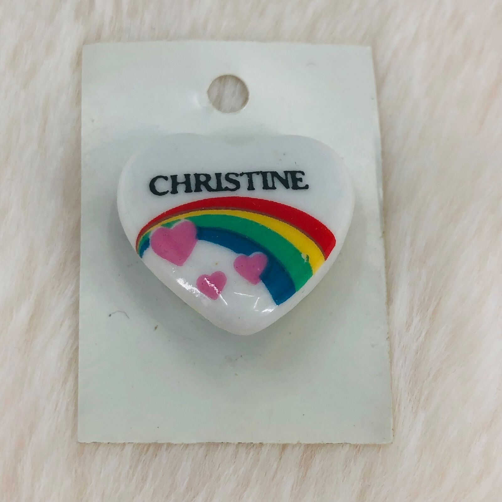 Personalized Rainbow Heart Ceramic Lapel Pin Brooch - Christine