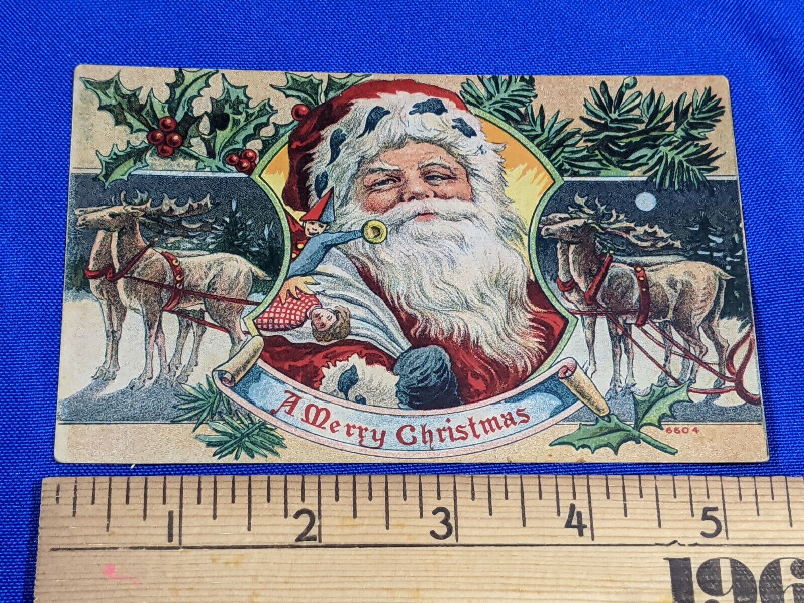 1910 RARE Santa Claus Early Postcard Merry Xmas Reindeer art Victorian Toys 