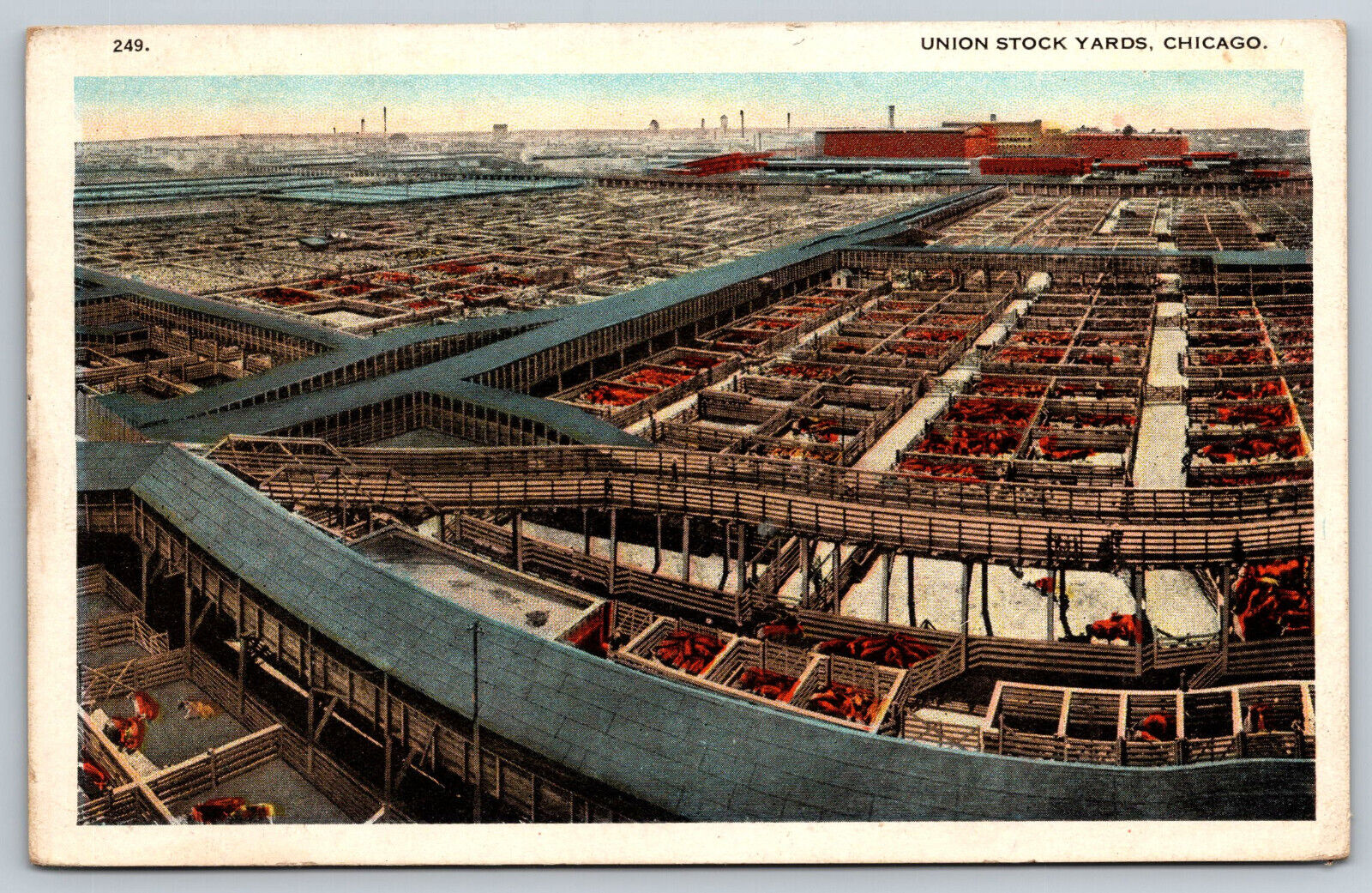 Postcard Aerial View Union Stock Yards c1923 Chicago, IL H16