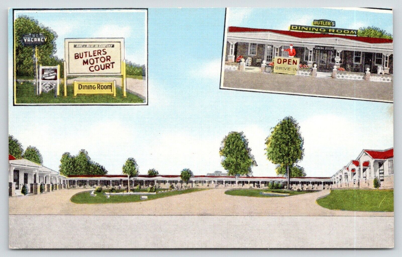 Jacksonboro SC~Butler\'s Motor Court~Dining Room~Drive In Diner Open~1940s Linen