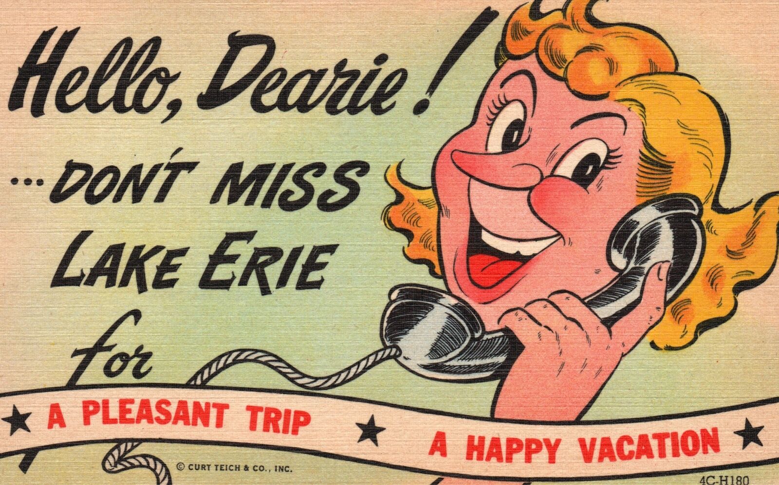 Vintage Postcard 1930\'s Hello Dearie Don\'t Miss Lake Erie Happy Vacation Comics