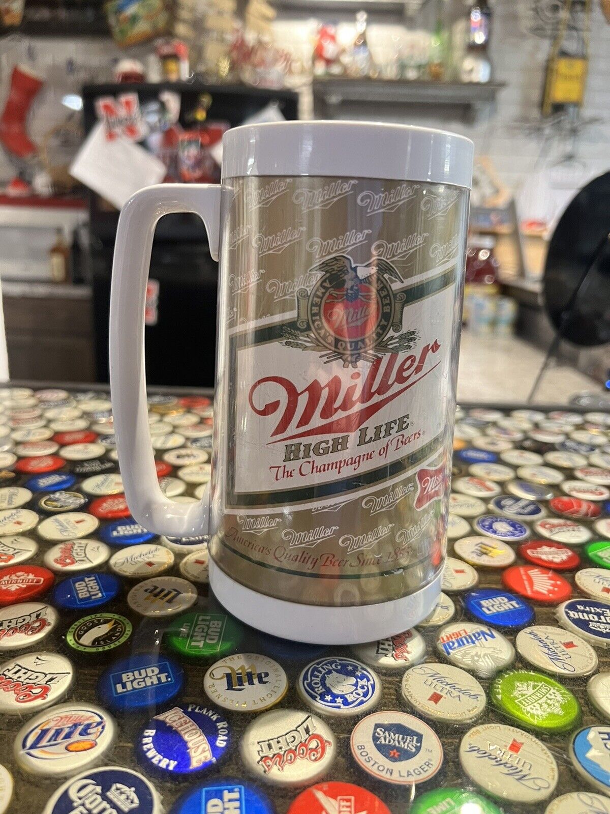 Vintage Miller High Life Beer Thermo Serv 16oz Insulated Plastic Mug Made in USA
