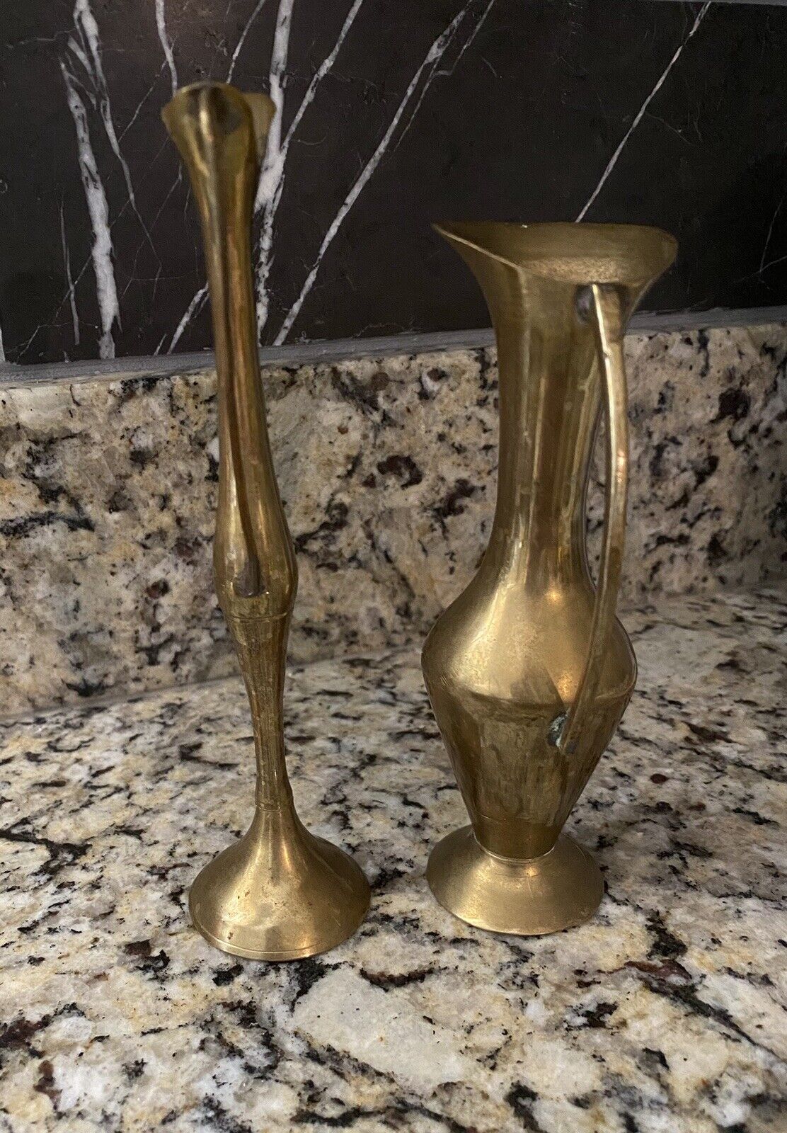 Two Vintage Solid Brass Small Vases 5.75” & 6.5”