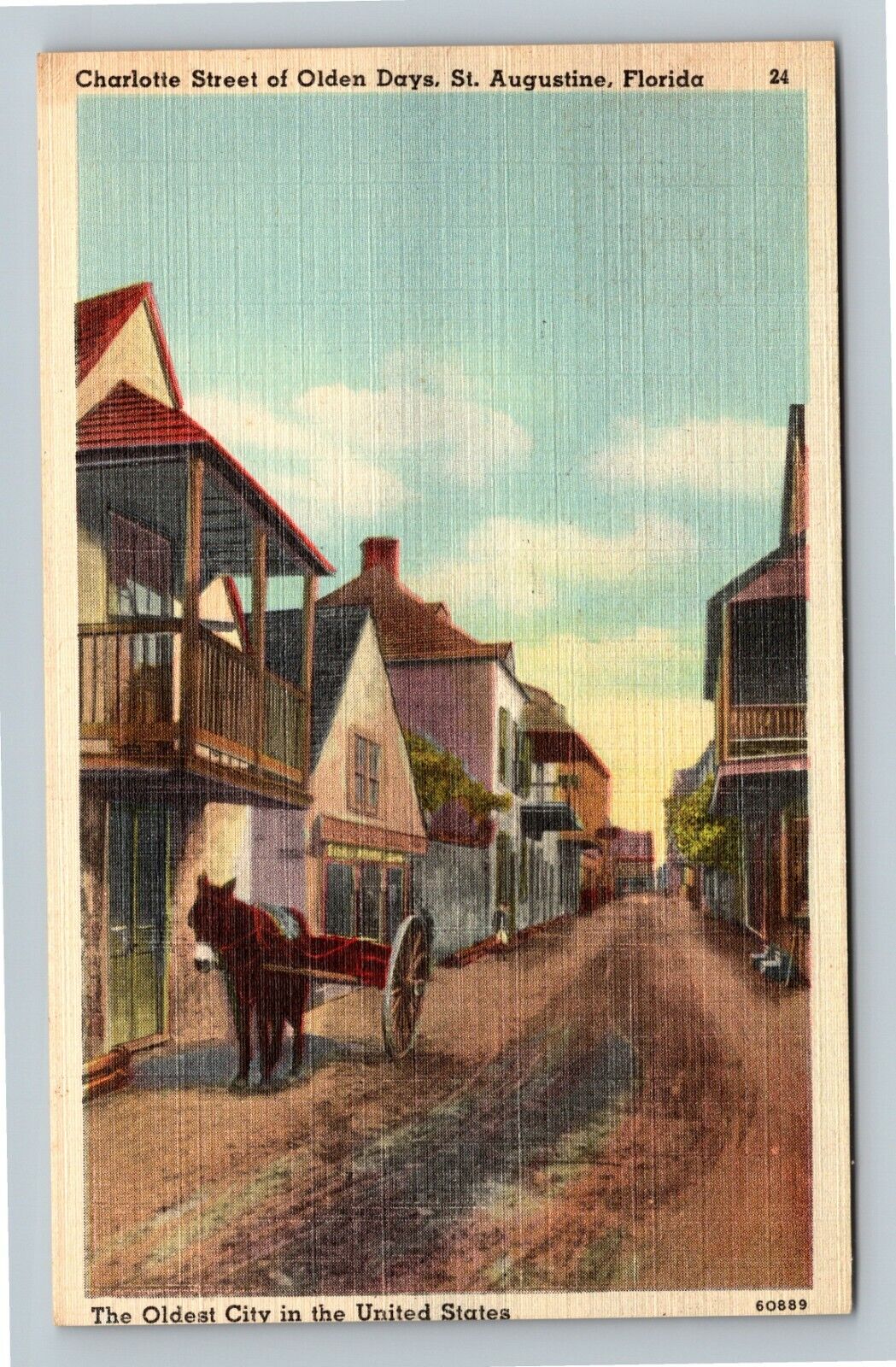 St. Augustine, FL-Florida, Old Charlotte Street, Horse Carriage Vintage Postcard