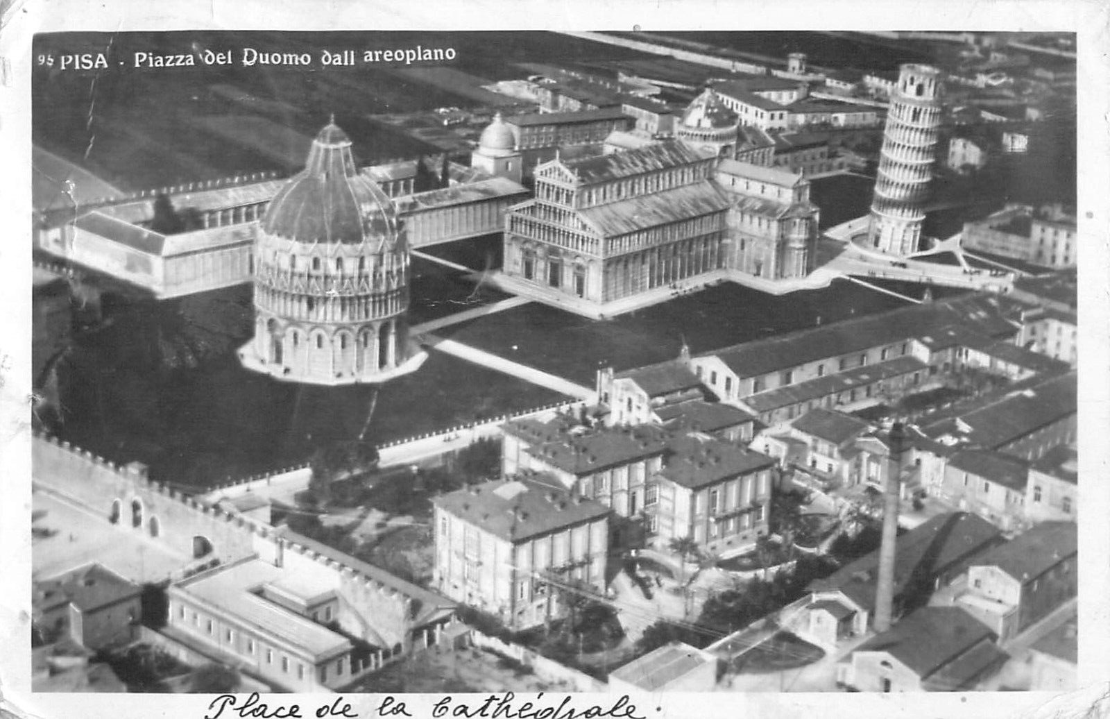PISA-Aerial View Piazza del Duomo and Leaning Tower Vintage Real Photo Postcard