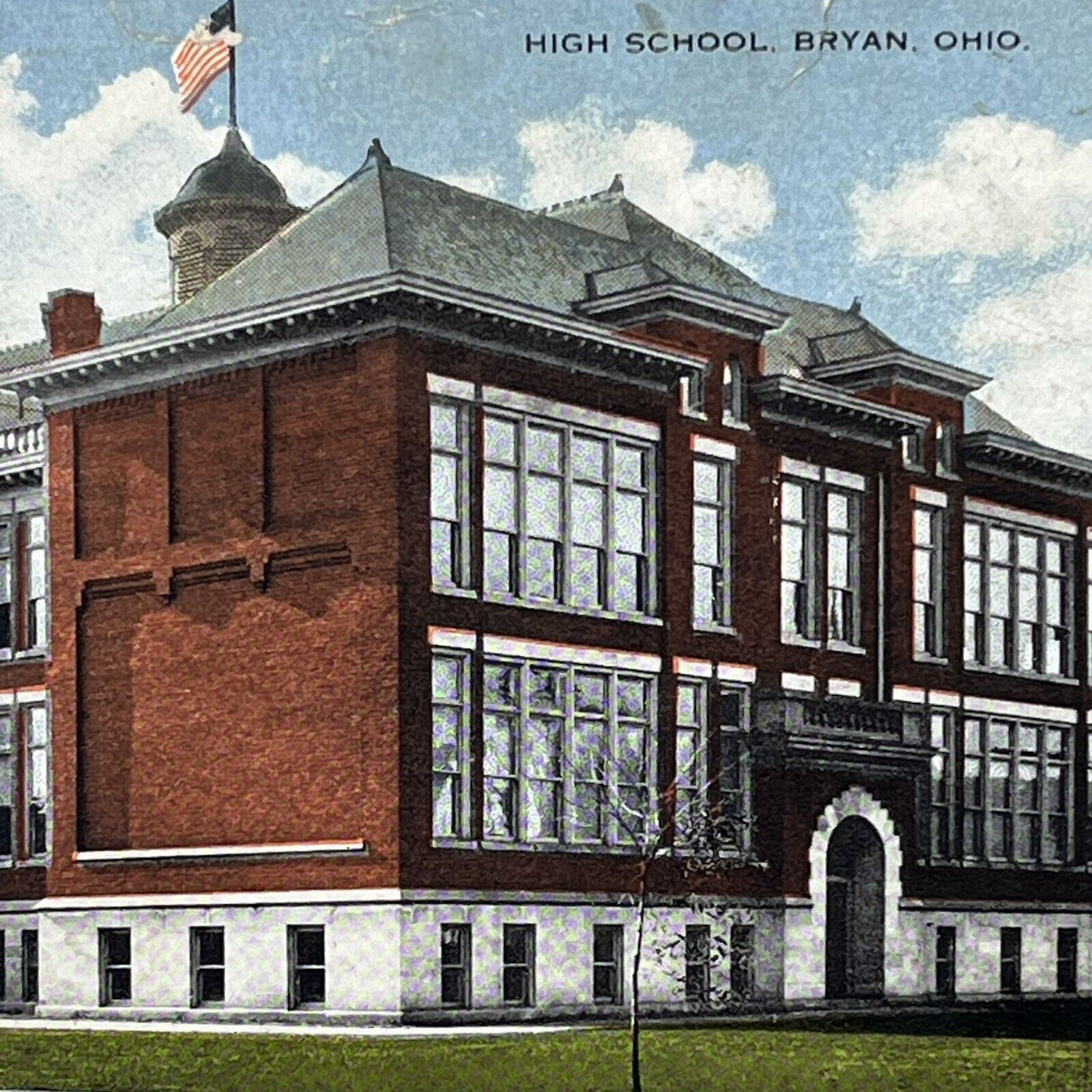 Vintage Bryan, OH High School Postcard Posted 1918 Ohio Postage Due