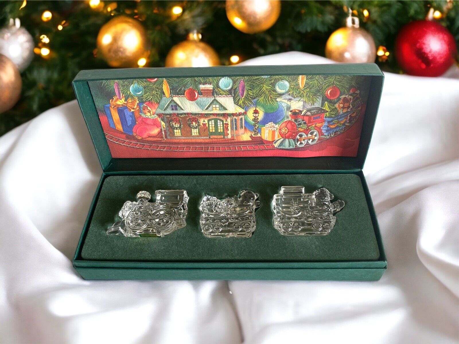Vintage Marquis Crystal 3 Piece Christmas Train Set By Waterford Retired 1997