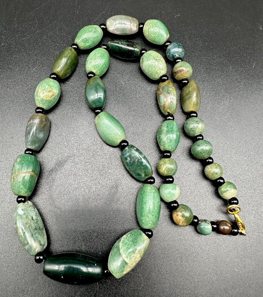 Vintage Trade Old Antique Late 18 Century Aventurine Jade Nephrite Bead Necklace