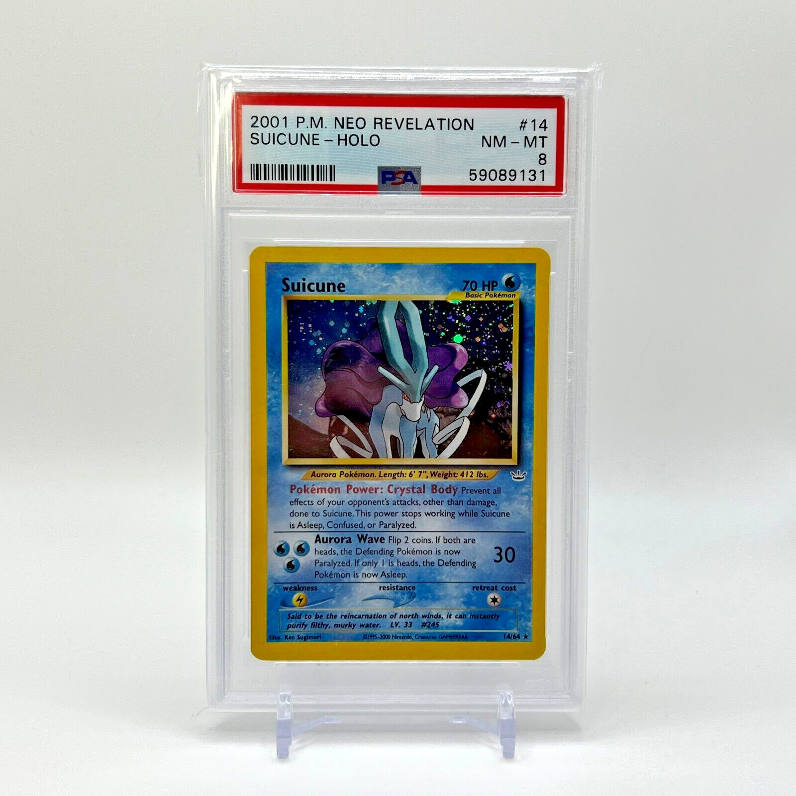 PSA 8 Suicune 14/64 Holo Rare Neo Revelation WOTC Pokemon Card NM MINT