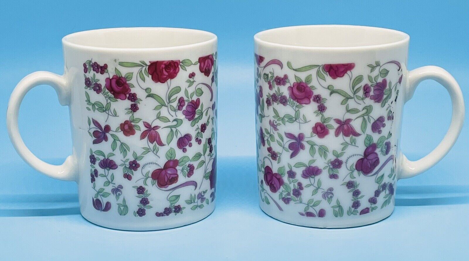 Vintage Pair of Floral Mugs Made in Japan