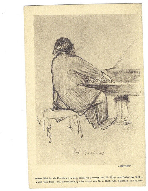 c.1900s Drawing Of German Man Smoking Playing Piano Artist Signed Postcard UNP