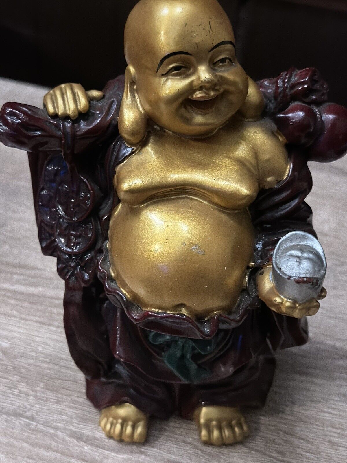 Vintage Bronzed Laughing Buddha 💥 7.8”, 4.5 Pounds