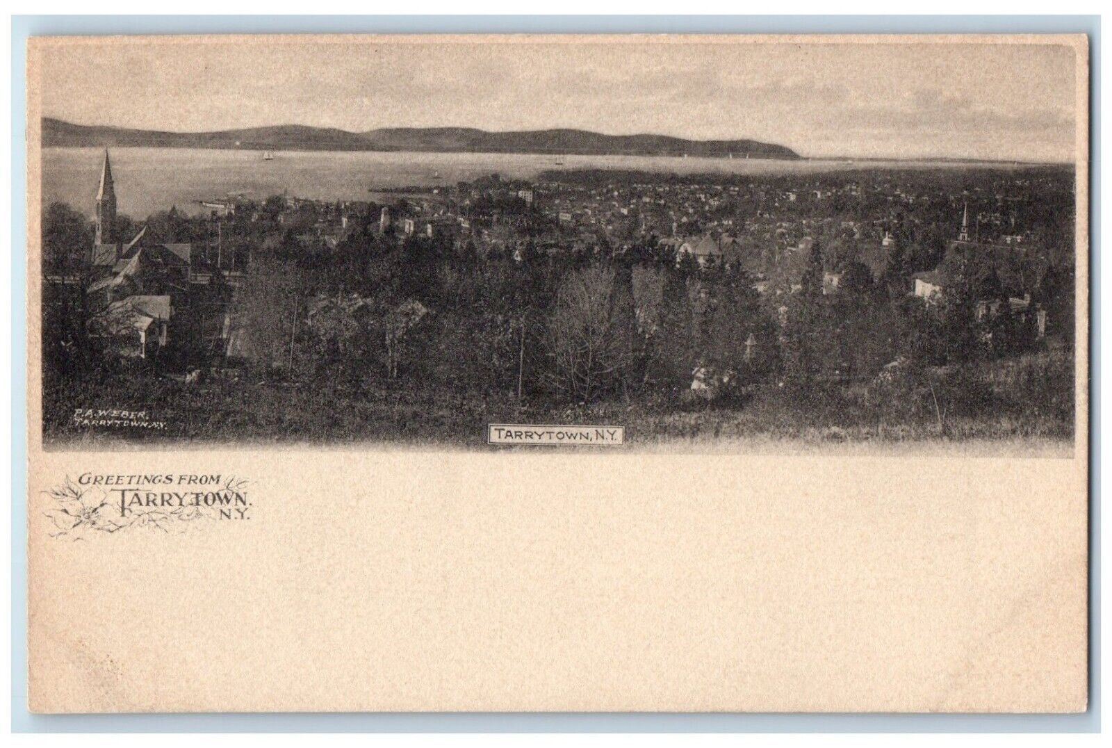 c1905 Bird's Eye View Of Tarrytown New York NY, Greetings Antique Postcard