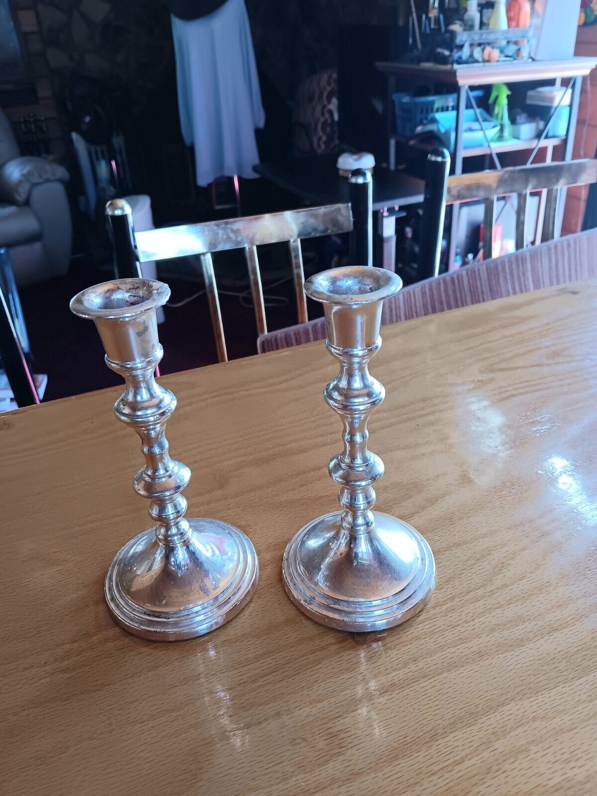 Pair of Vintage Silver Plated 6.5 In Candlesticks for Taper candles