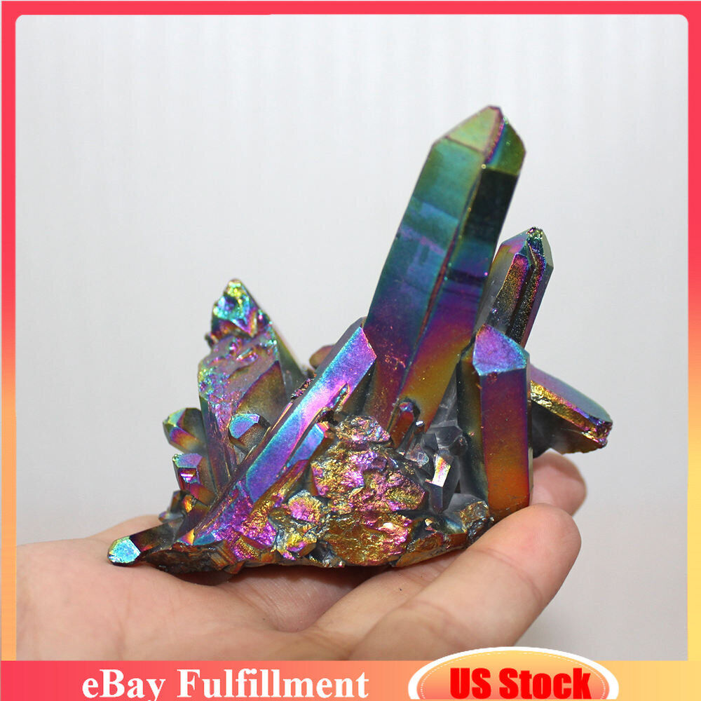 50g Top Natural Aura Rainbow Titanium Bismuth Quartz Crystal Specimen Minerals