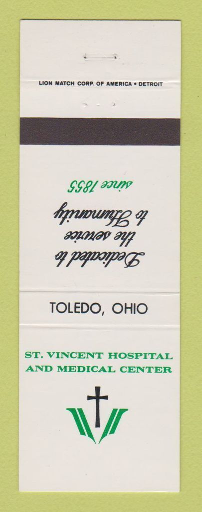 Matchbook Cover - St Vincent Hospital Medical Center Toledo OH