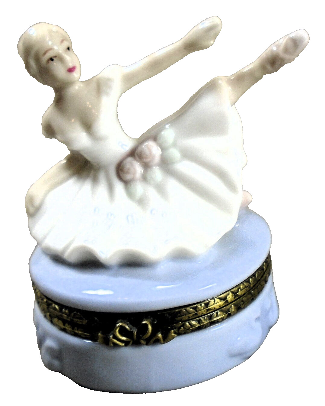 Vintage Porcelain Ballerina Trinket Box Hinged