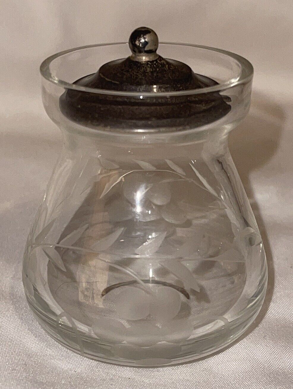 Antique/Vintage Glass Miniature Condiment Jar Sterling? Lid