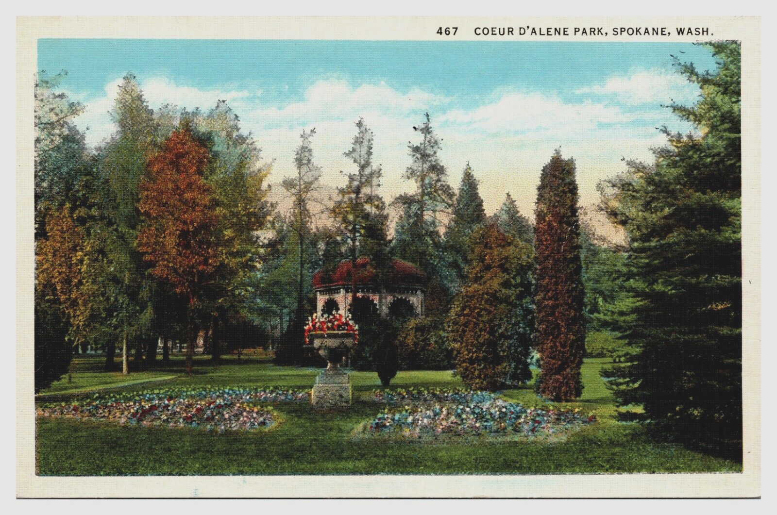 Coeur d\' Alene Park Spokane Washington WA Gazebo Pavilion Linen  Postcard