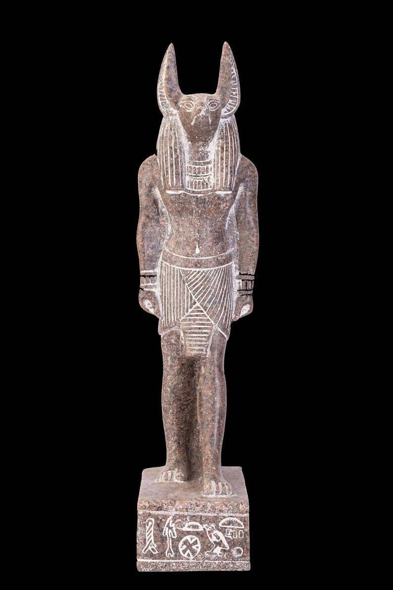 FANTASTIC REPLICA EGYPTIAN STATUE God Anubis Head Jackal Symbol Key of Life