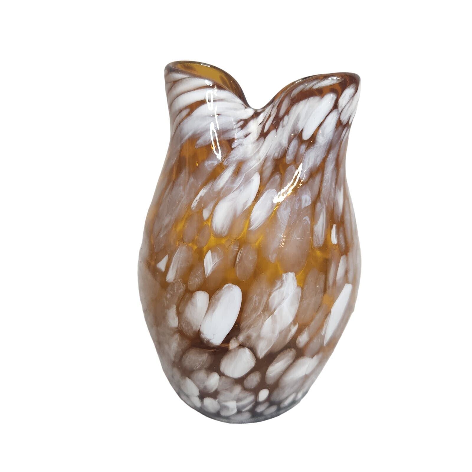 Hand Blown amber mini vase amber with white speckles 