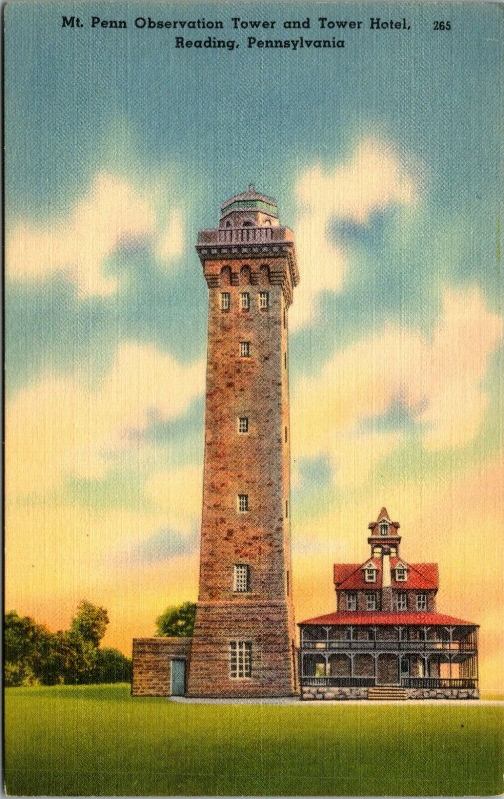 Reading PA Mt Penn Observation Tower and Hotel Vintage Linen Postcard Unposted