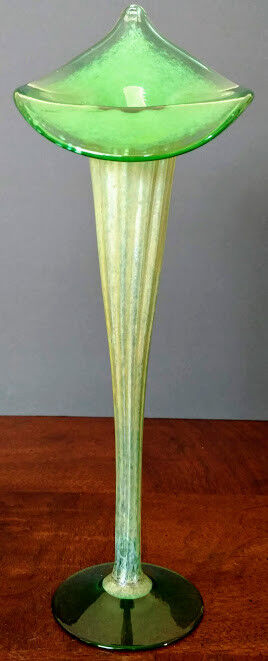Antique Jack In The Pulpit  Hand Blown Green & Gold Cased Glass 12\