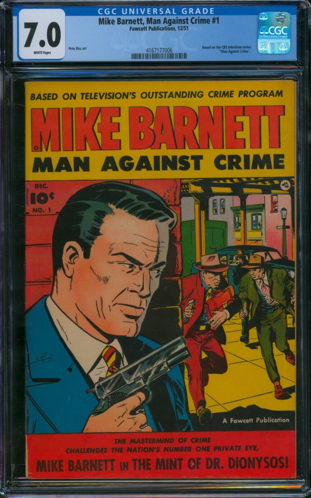 MIKE BARNETT, MAN AGAINST CRIME #1 (1951) ⭐ CGC 7.0 ⭐ Golden Age Fawcett Comic
