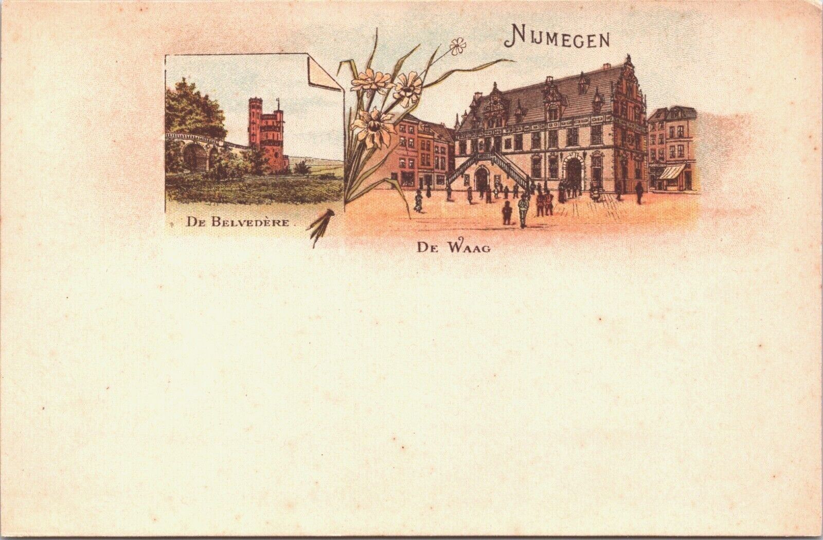 Netherlands Nijmegen De Belvedere De Waag Litho Vintage Postcard 09.27