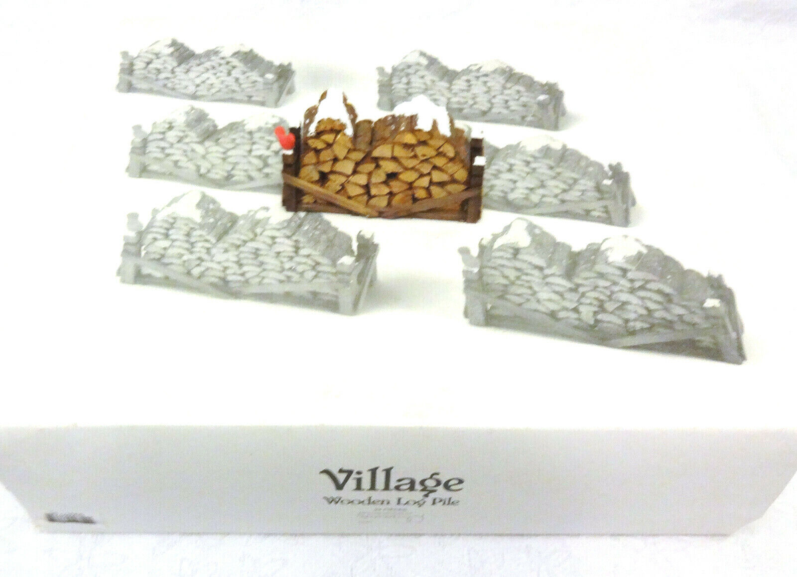 Retired Department 56 Village Accessories Wooden Log Pile Red Cardinal Snow